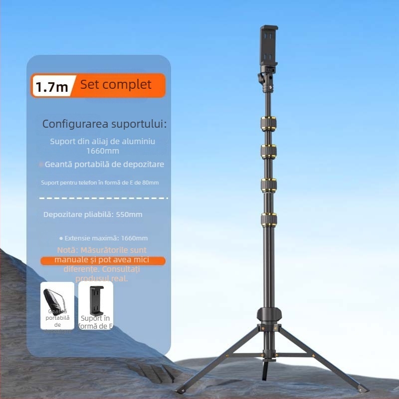 Junrun trepied pentru telefon mobil și tabletă, aliaj de aluminiu, 5 secțiuni, 3D gimbal PTZ, sarcină 2-5 kg