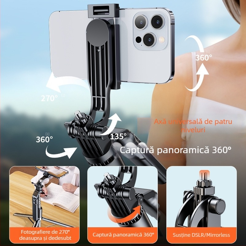 Trepied pentru selfie Z17 – suport pentru telefon și cameră, din oțel inoxidabil, telecomandă Bluetooth, iluminare de completare, stabilizare