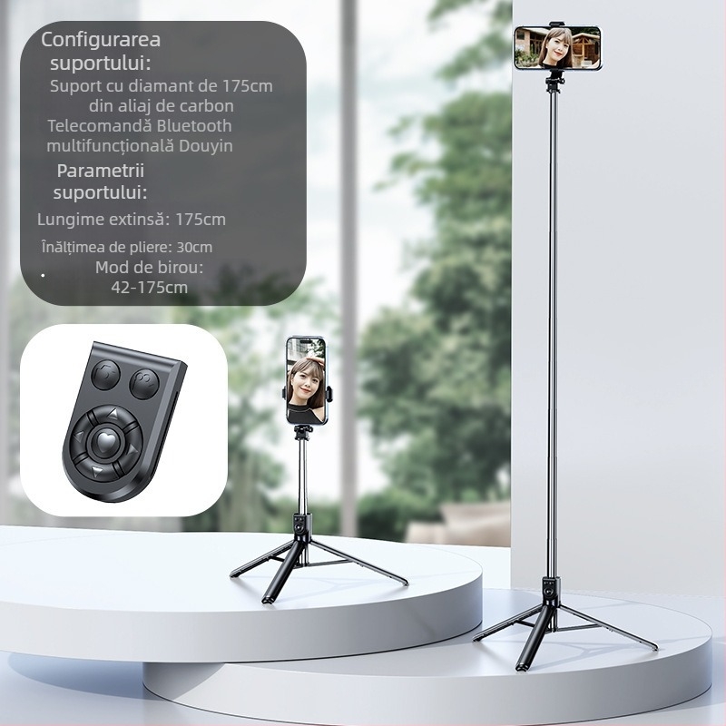 Trepied pentru selfie Z17 – suport pentru telefon și cameră, din oțel inoxidabil, telecomandă Bluetooth, iluminare de completare, stabilizare