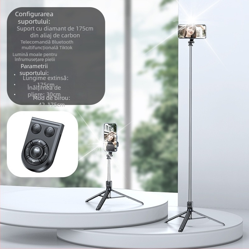 Trepied pentru selfie Z17 – suport pentru telefon și cameră, din oțel inoxidabil, telecomandă Bluetooth, iluminare de completare, stabilizare
