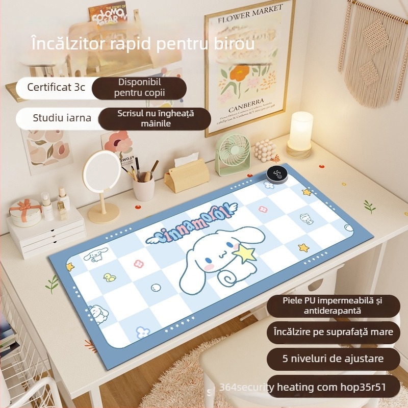 Padă încălzită pentru birou, cu strat de încălzire din aluminiu, 220V, 80W, control inteligent al temperaturii, Kairu Shark