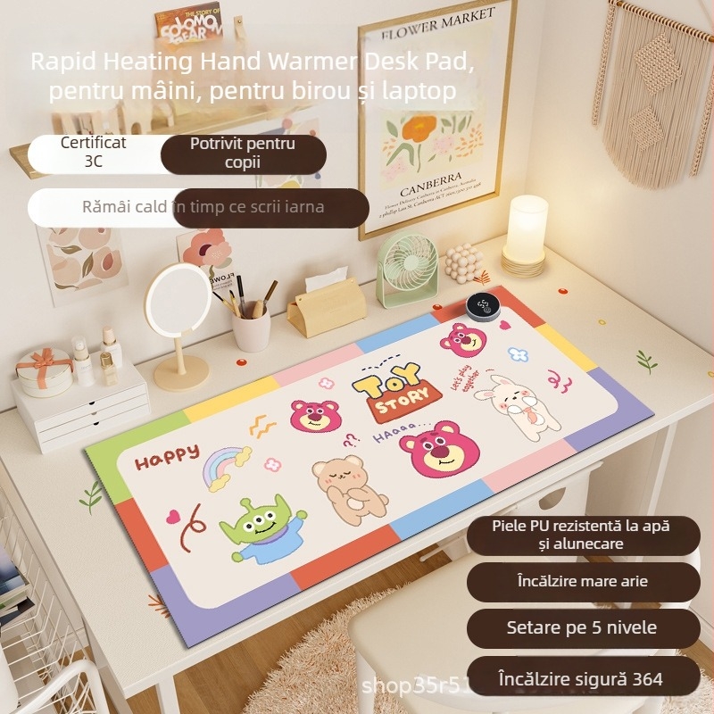 Padă încălzită pentru birou, cu strat de încălzire din aluminiu, 220V, 80W, control inteligent al temperaturii, Kairu Shark