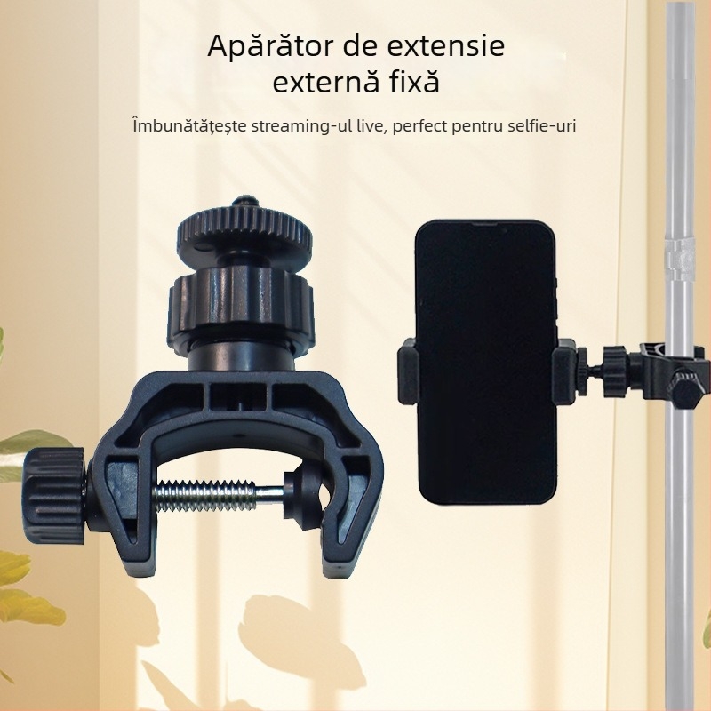 Suport universal pentru telefon mobil pentru transmisiuni live, cu țeavă rotundă, clemă retractabilă puternică și clemă de extindere | ABS plastic, sarcină de până la 5 kg