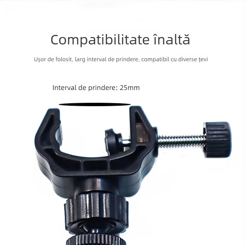 Suport universal pentru telefon mobil pentru transmisiuni live, cu țeavă rotundă, clemă retractabilă puternică și clemă de extindere | ABS plastic, sarcină de până la 5 kg