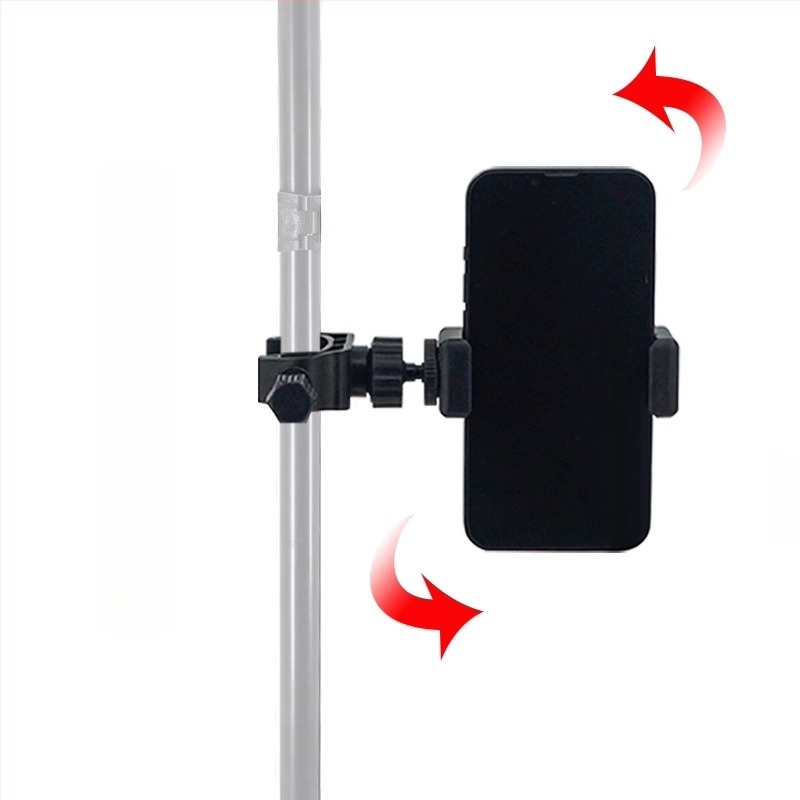 Suport universal pentru telefon mobil pentru transmisiuni live, cu țeavă rotundă, clemă retractabilă puternică și clemă de extindere | ABS plastic, sarcină de până la 5 kg