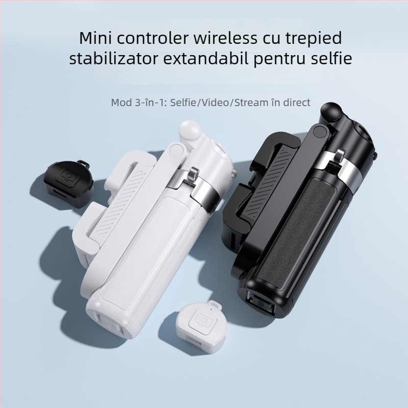 Monopod pentru selfie M1 Mini, extensibil, Bluetooth, stabilizare anti-vibrații, iluminare auxiliară, suport de masă pentru streaming