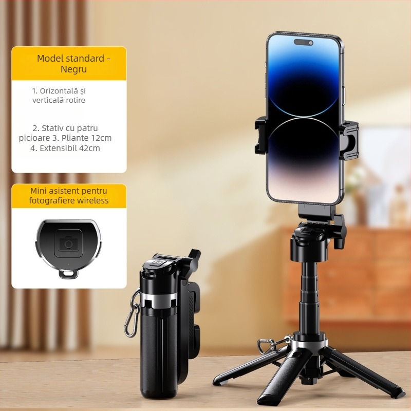 Monopod pentru selfie M1 Mini, extensibil, Bluetooth, stabilizare anti-vibrații, iluminare auxiliară, suport de masă pentru streaming