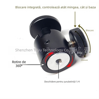 Cap pan-tilt sferic din aliaj de aluminiu, 360°, cu montură 1/4-inch pentru trepied și alte dispozitive cu interfață 1/4-inch (Model T025)