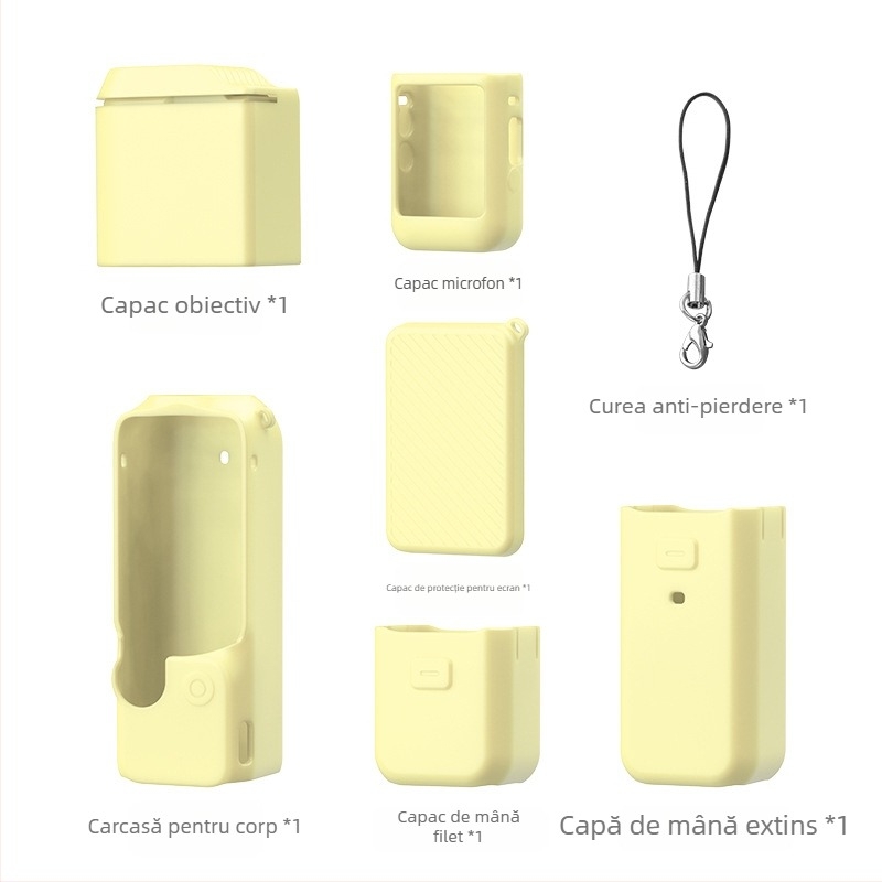 Set husă protecție din silicon pentru DJI Pocket 3 – include corp, capac obiectiv, protecție ecran, mâner filetat și mâner baterie