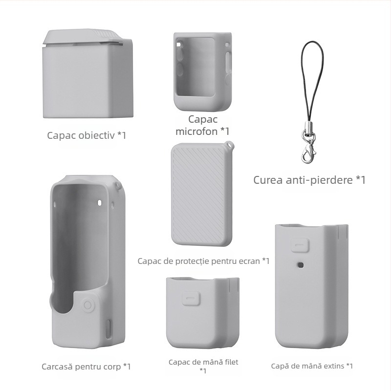 Set husă protecție din silicon pentru DJI Pocket 3 – include corp, capac obiectiv, protecție ecran, mâner filetat și mâner baterie