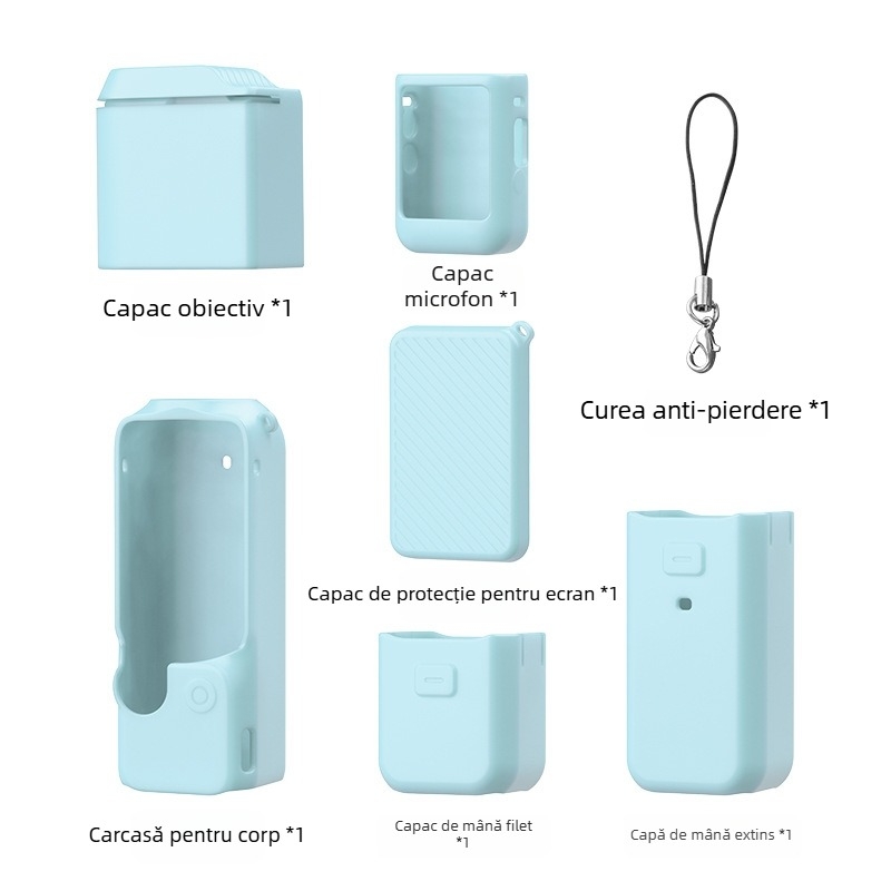 Set husă protecție din silicon pentru DJI Pocket 3 – include corp, capac obiectiv, protecție ecran, mâner filetat și mâner baterie