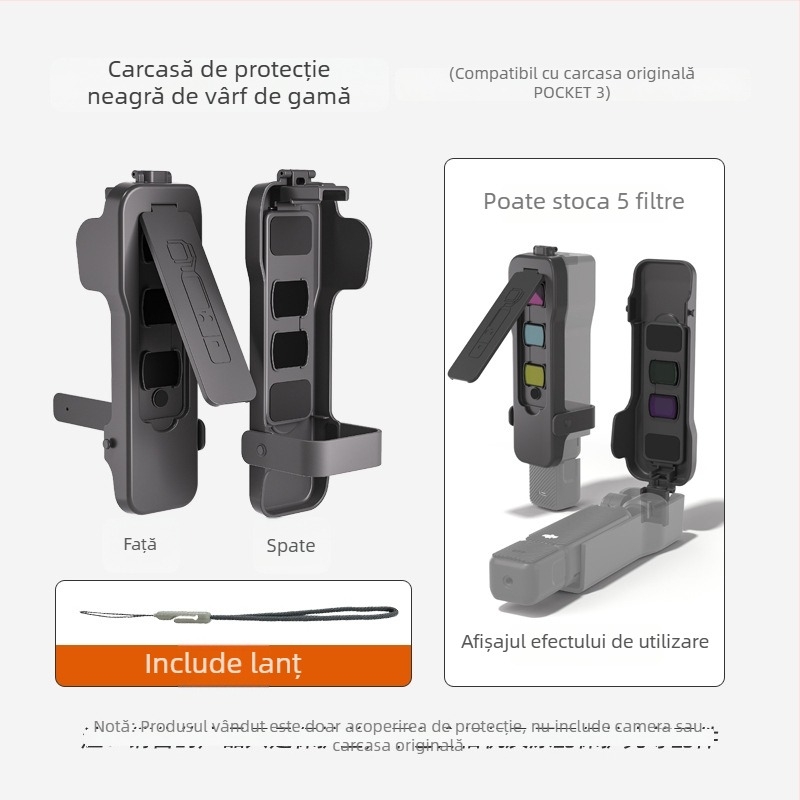 Carcasă de protecție DJI Pocket3 cu capac pentru obiectiv și protecție magnetică (Model: DJI Pocket3; Compatibil cu: DJI Pocket3; Material: PVC; Tipărire logo: Suportat; Brand privat autorizat: Da)