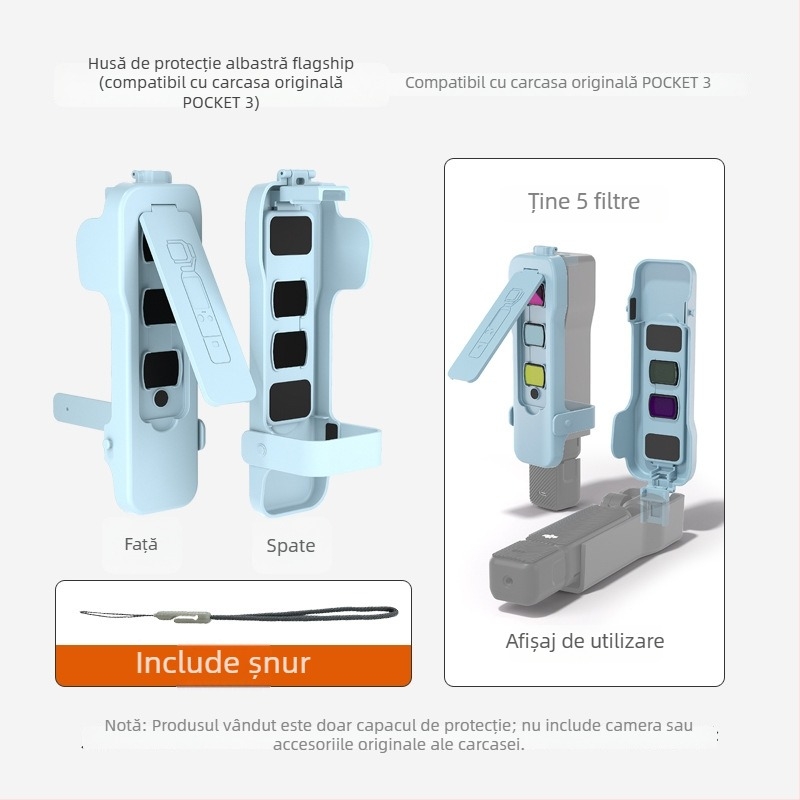 Carcasă de protecție DJI Pocket3 cu capac pentru obiectiv și protecție magnetică (Model: DJI Pocket3; Compatibil cu: DJI Pocket3; Material: PVC; Tipărire logo: Suportat; Brand privat autorizat: Da)