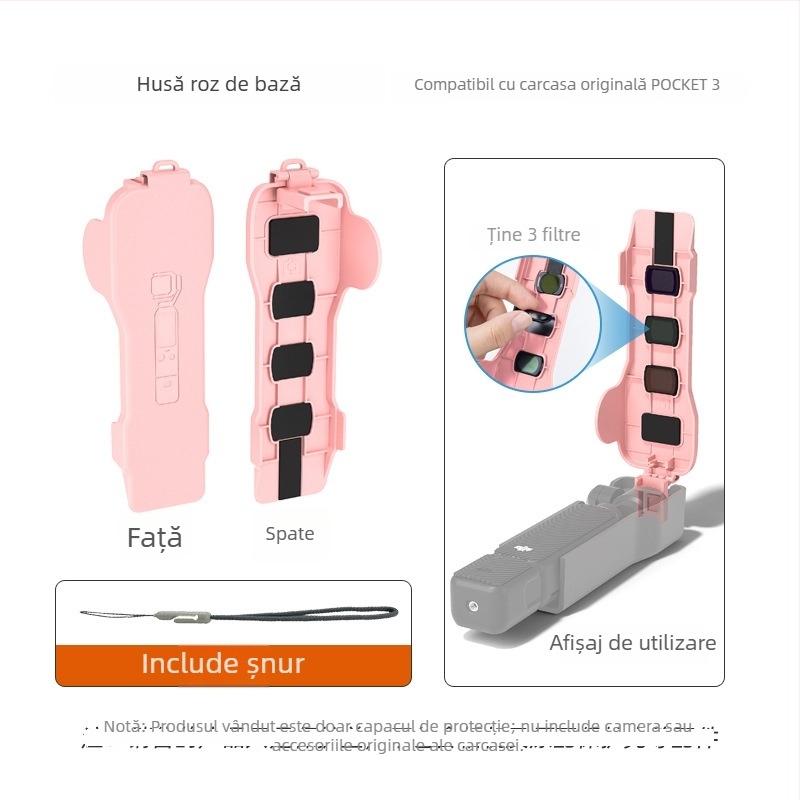 Carcasă de protecție DJI Pocket3 cu capac pentru obiectiv și protecție magnetică (Model: DJI Pocket3; Compatibil cu: DJI Pocket3; Material: PVC; Tipărire logo: Suportat; Brand privat autorizat: Da)