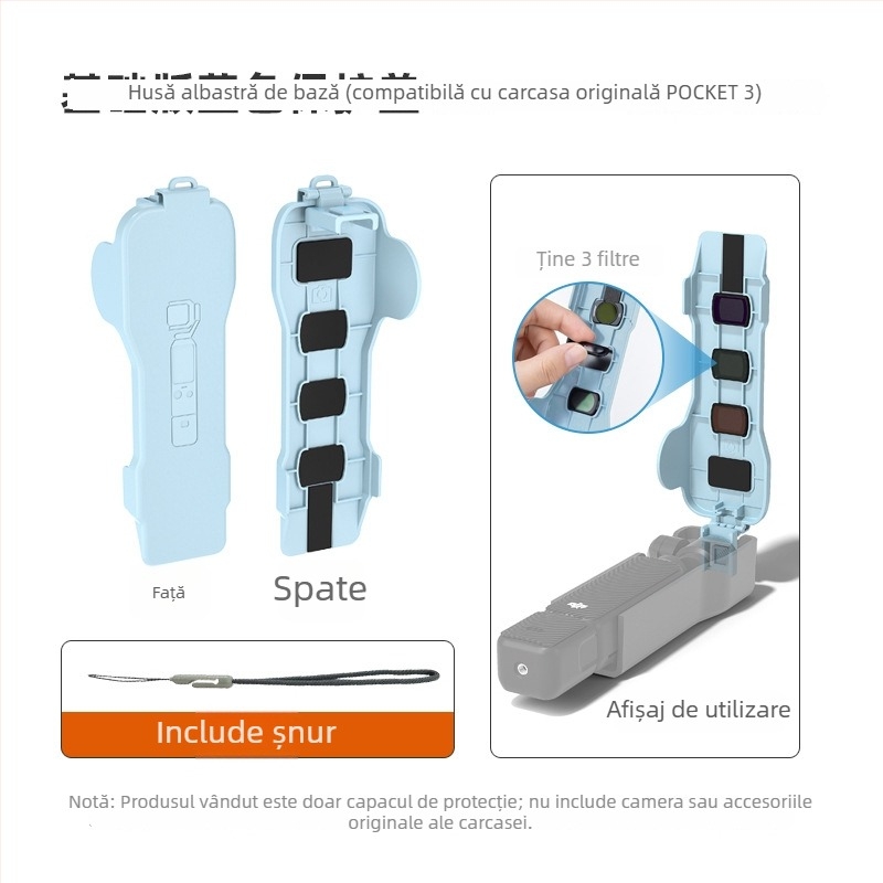 Carcasă de protecție DJI Pocket3 cu capac pentru obiectiv și protecție magnetică (Model: DJI Pocket3; Compatibil cu: DJI Pocket3; Material: PVC; Tipărire logo: Suportat; Brand privat autorizat: Da)