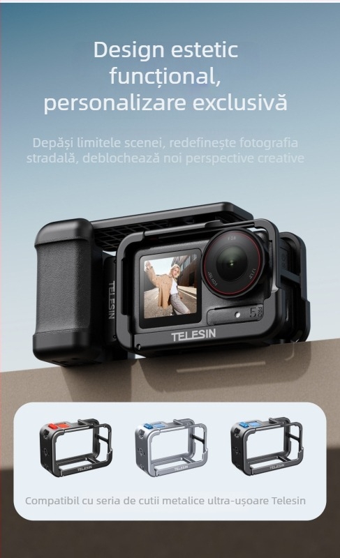 Telesin cușcă din aliaj de aluminiu cu set de mânere pentru DJI Action 3/4/5, fotografie de stradă