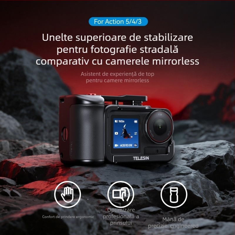 Telesin cușcă din aliaj de aluminiu cu set de mânere pentru DJI Action 3/4/5, fotografie de stradă