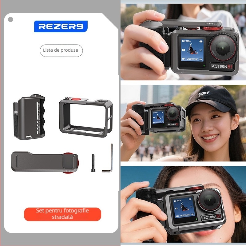 Telesin cușcă din aliaj de aluminiu cu set de mânere pentru DJI Action 3/4/5, fotografie de stradă