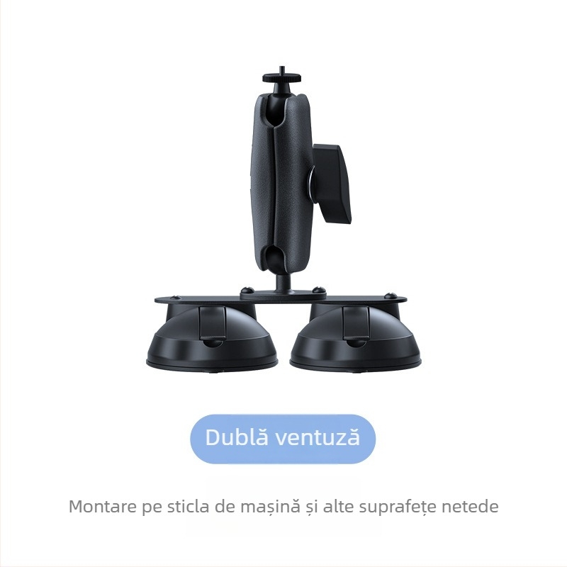 Suport pentru cameră auto cu trei ventuze pentru geamul vehiculului; materiale: ABS, PC, aliaj de aluminiu, cauciuc; compatibil cu modele generale; logo tipărit.