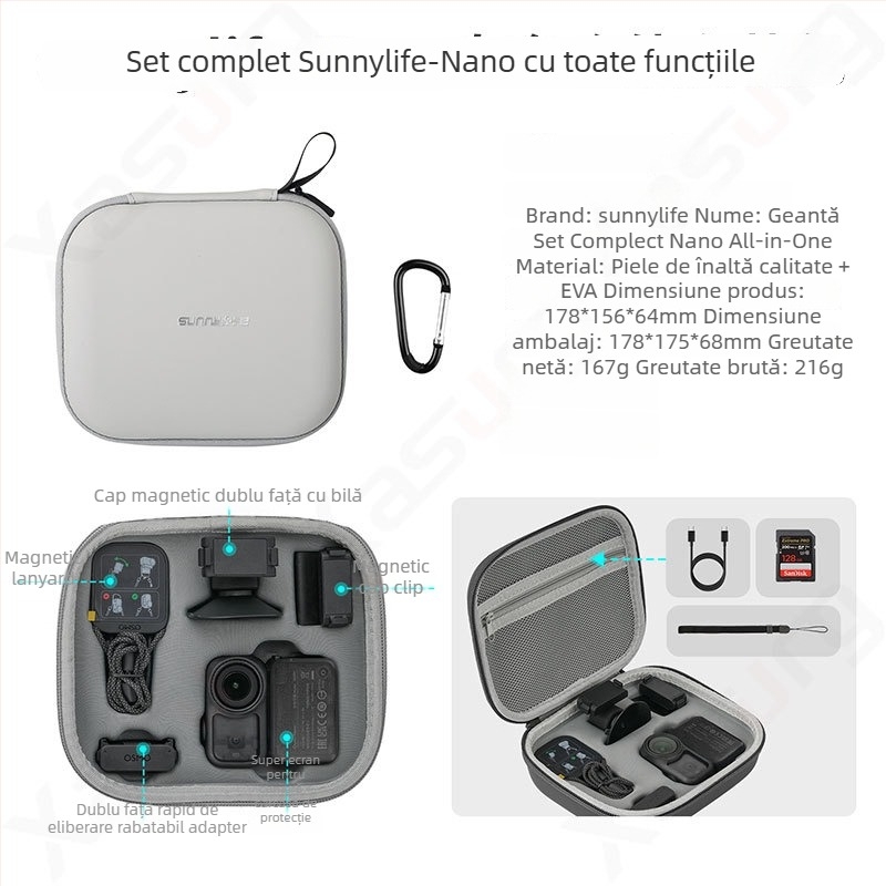 Geantă de depozitare din piele Sunnylife On-b0101 pentru DJI Osmo Nano – compatibilă cu NANO, în stoc, set complet