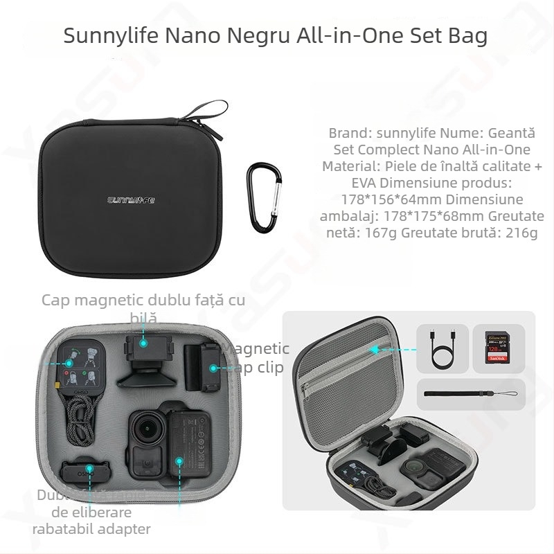Geantă de depozitare din piele Sunnylife On-b0101 pentru DJI Osmo Nano – compatibilă cu NANO, în stoc, set complet