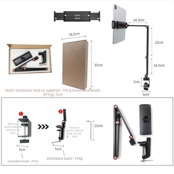 Suport de birou pentru tabletă, design rotativ, model BX-07B3, brand Blive, compatibil cu generațiile iPad/iPhone, înlocuire gratuită.