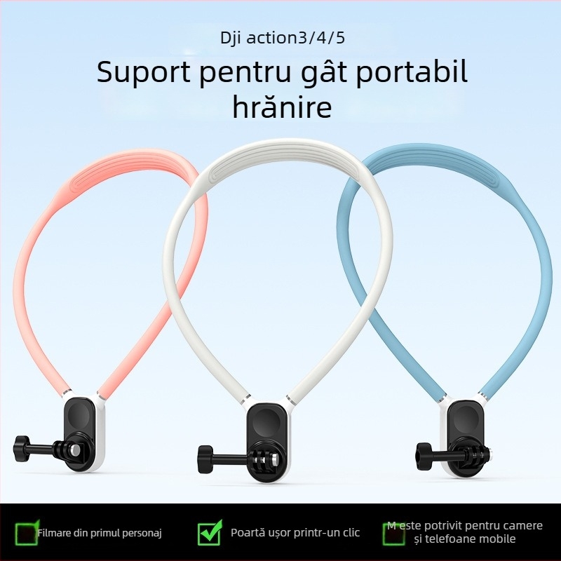 PJ-11 Suport pentru gât pentru camere de acțiune, din silicon, universal compatibil GoPro, DJI Action 4/5/6, Yi