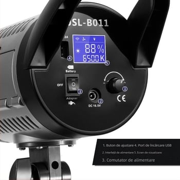 Lampă profesională pentru fotografie, sursă de lumină 200W, 110-220V, dimabilă, reglaj intensitate luminoasă