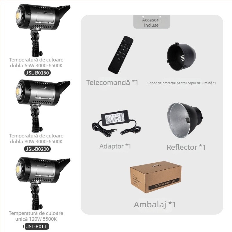 Lampă profesională pentru fotografie, sursă de lumină 200W, 110-220V, dimabilă, reglaj intensitate luminoasă