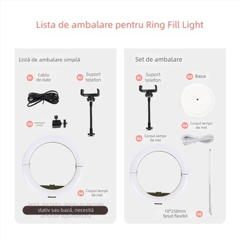 Lampa circulară portabilă pentru frumusețe, machiaj și streaming live, temperatură de culoare duală 2700–5600K, 10W, USB 5V, reglaj luminozitate, clip pentru telefon inclus