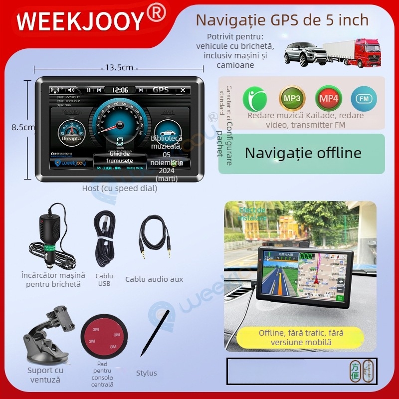 Navigator GPS All-in-One pentru mașină și camion, hărți Kailide offline, input prin scriere, navigare vocală, hartă 3D, WinCE OS