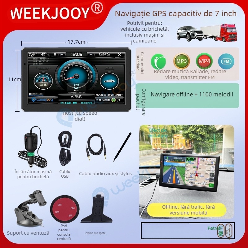 Navigator GPS All-in-One pentru mașină și camion, hărți Kailide offline, input prin scriere, navigare vocală, hartă 3D, WinCE OS