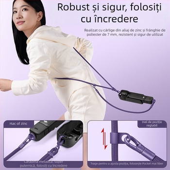 DJI Pocket 3 Lanyard — curea 3 în 1 pentru gât, crossbody, unisex; materiale: nailon, sfoară de poliester, cataramă metalică