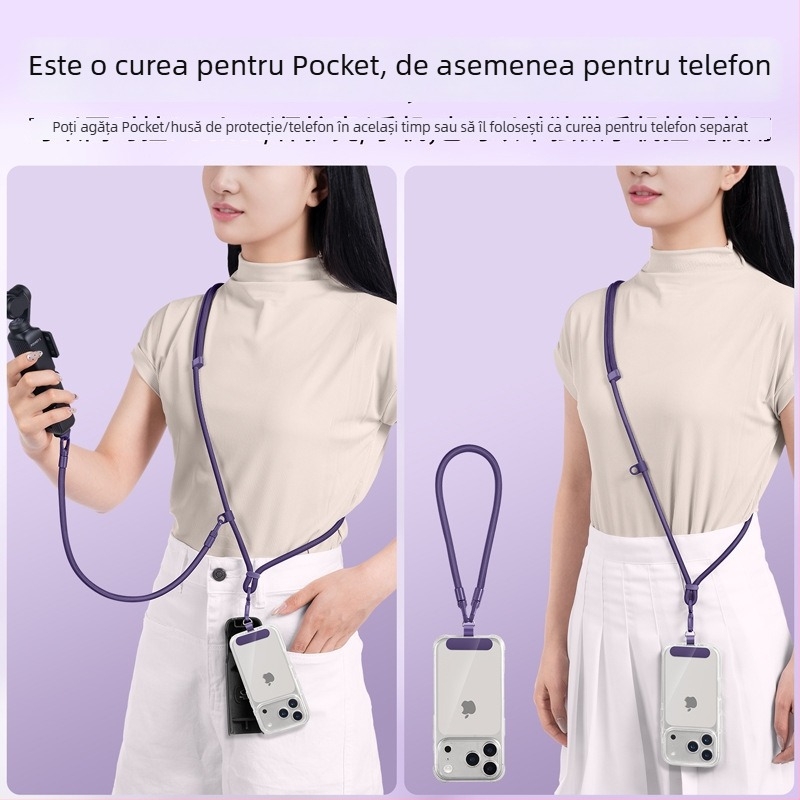 DJI Pocket 3 Lanyard — curea 3 în 1 pentru gât, crossbody, unisex; materiale: nailon, sfoară de poliester, cataramă metalică