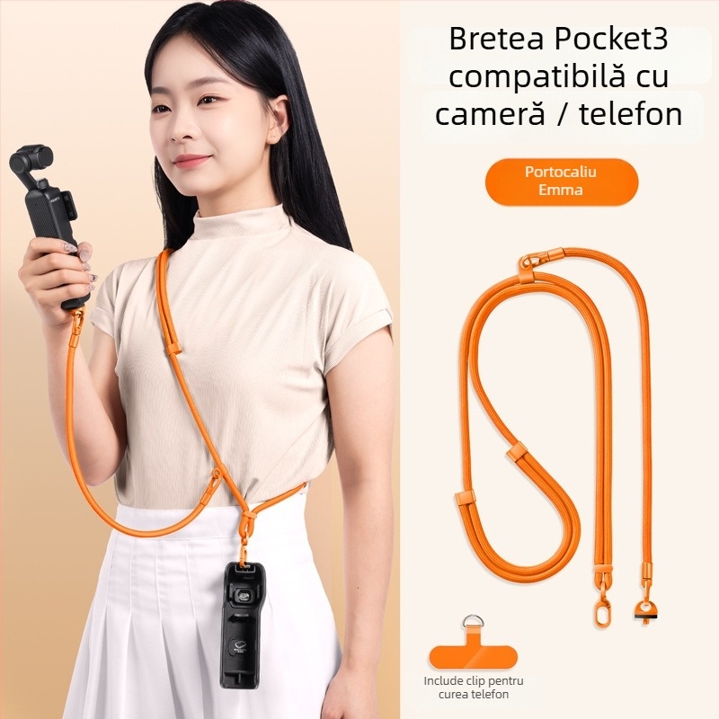 DJI Pocket 3 Lanyard — curea 3 în 1 pentru gât, crossbody, unisex; materiale: nailon, sfoară de poliester, cataramă metalică