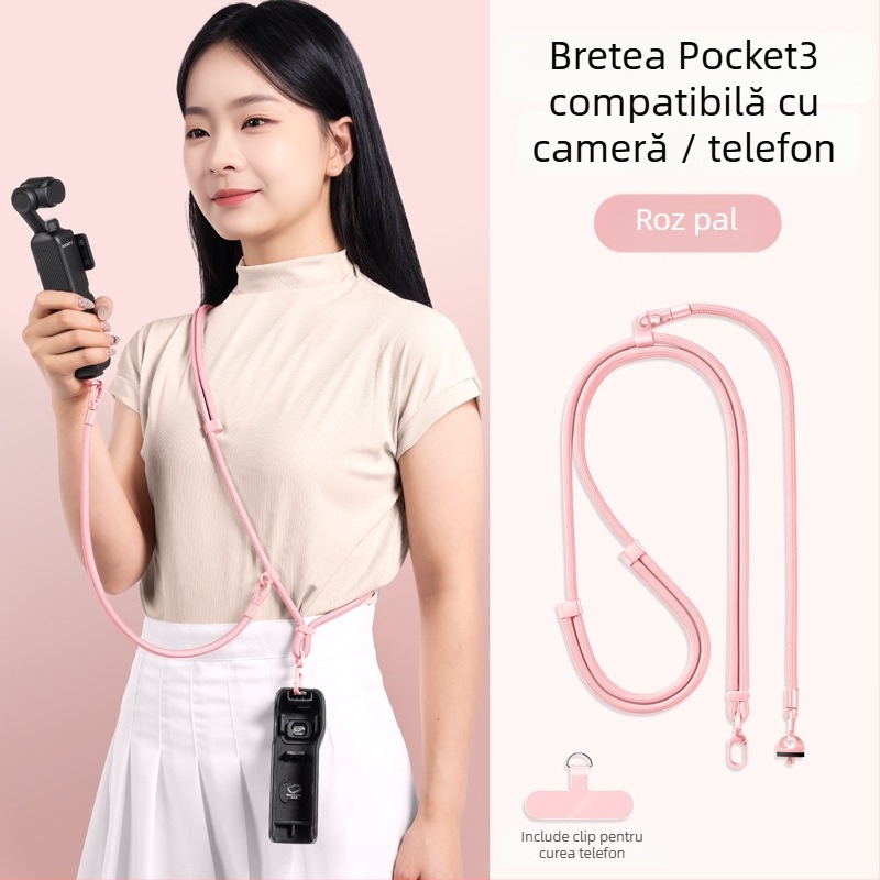 DJI Pocket 3 Lanyard — curea 3 în 1 pentru gât, crossbody, unisex; materiale: nailon, sfoară de poliester, cataramă metalică