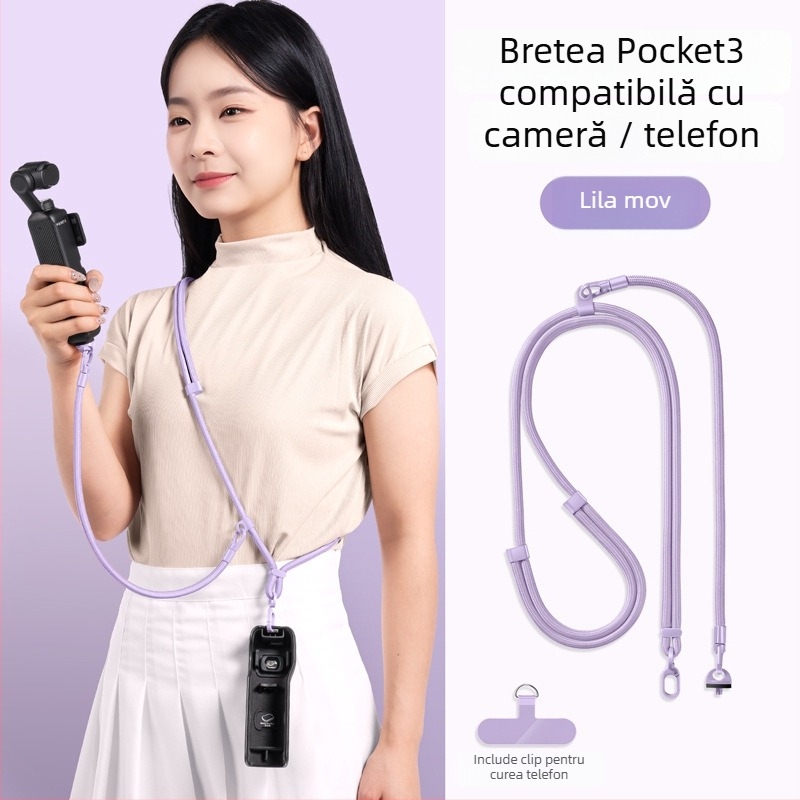 DJI Pocket 3 Lanyard — curea 3 în 1 pentru gât, crossbody, unisex; materiale: nailon, sfoară de poliester, cataramă metalică