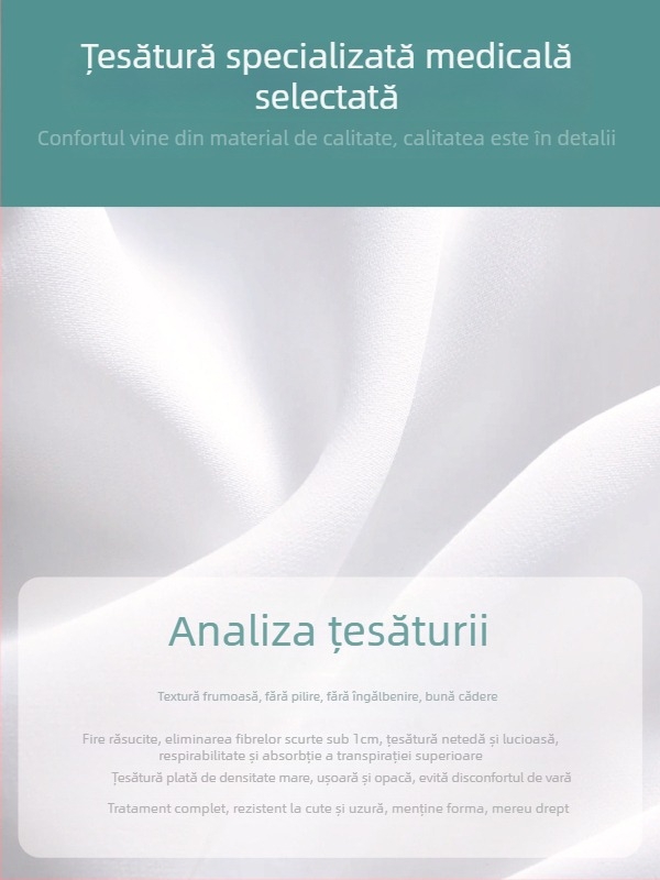 Uniformă de infirmieră spital: set din două piese cu mânecă lungă, imprimare a logo-ului și personalizare; material poliester-bumbac cu managementul umidității, guler rotund, lungime medie; pentru spitale, farmacii, clinici și saloane de înfrumusețare