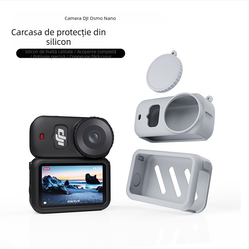 Carcasă din silicon pentru camera DJI Osmo Nano; Material: Silicon; Compatibil: DJI Osmo Nano cameră; Tipărire logo: Da; Metodă de procesare: imprimare prin transfer termic; Personalizare: Da.
