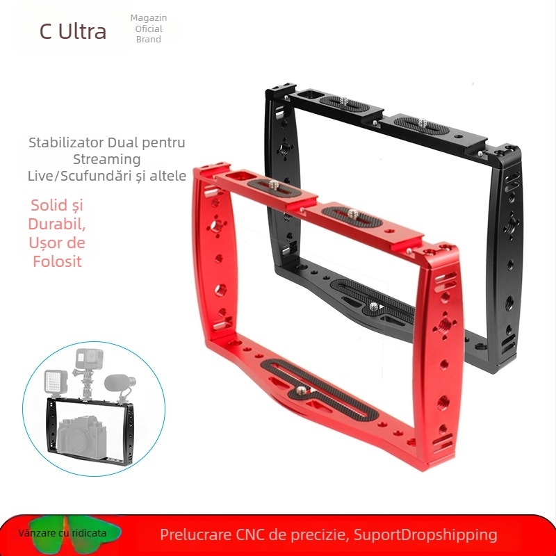 FEICHAO Suport dublu pentru GoPro/DSLR/telefoane – aliaj de aluminiu, sarcină maximă 2–5 kg