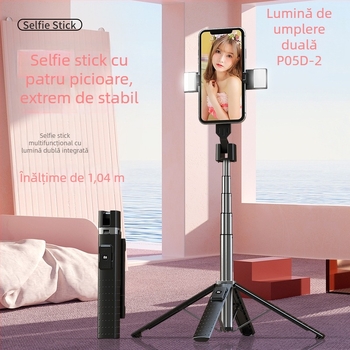 P05 Bluetooth selfie stick pentru telefon cu quadpod, aliaj ABS de aluminiu, telecomandă inclusă, iluminare de completare