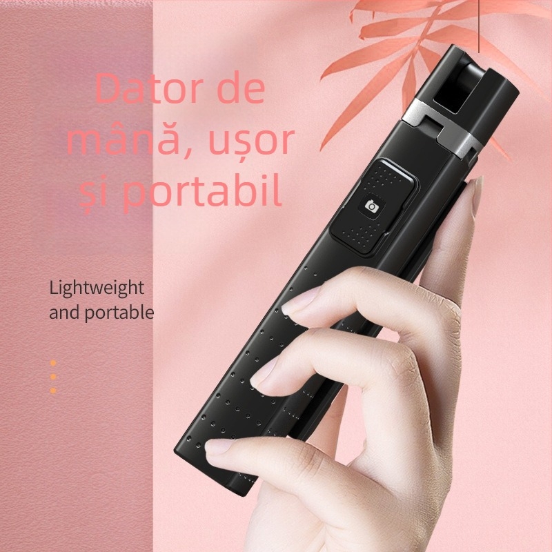 P05 Bluetooth selfie stick pentru telefon cu quadpod, aliaj ABS de aluminiu, telecomandă inclusă, iluminare de completare