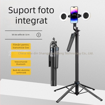 Selfie stick pentru telefon cu stabilizator anti-șoc Quadpod | Material: ABS + aliaj de aluminiu / oțel inoxidabil | Telecomandă inclusă | Bluetooth | Lumină de completare