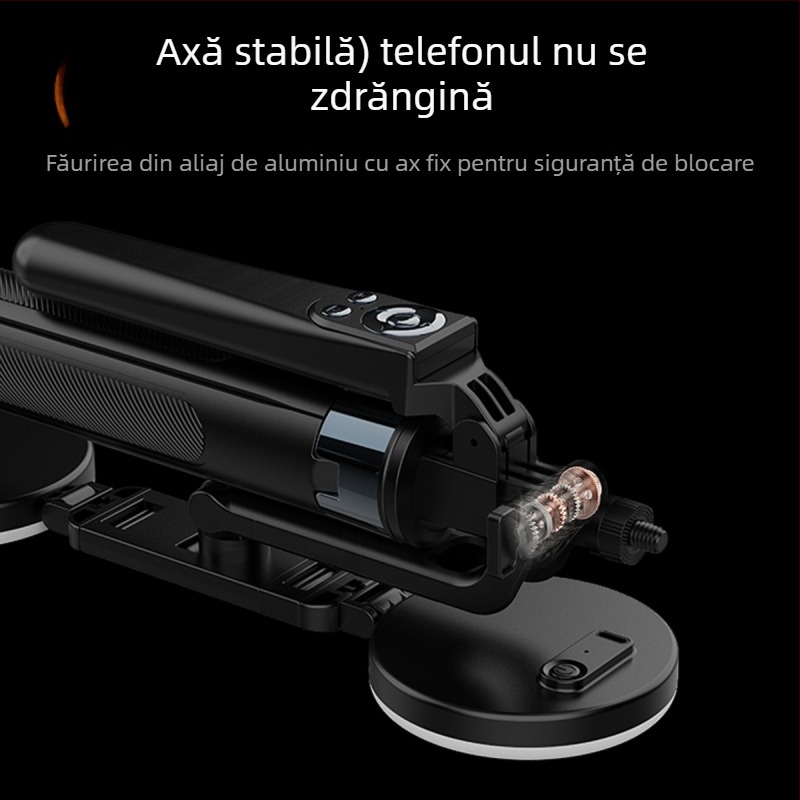 Selfie stick pentru telefon cu stabilizator anti-șoc Quadpod | Material: ABS + aliaj de aluminiu / oțel inoxidabil | Telecomandă inclusă | Bluetooth | Lumină de completare
