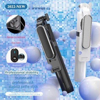 P90C selfie stick din aluminiu, Bluetooth, compatibil cu GoPro și suport pentru telefon, Live Photo