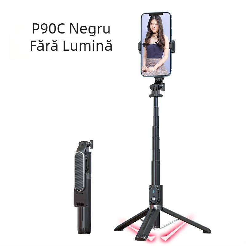 P90C selfie stick din aluminiu, Bluetooth, compatibil cu GoPro și suport pentru telefon, Live Photo