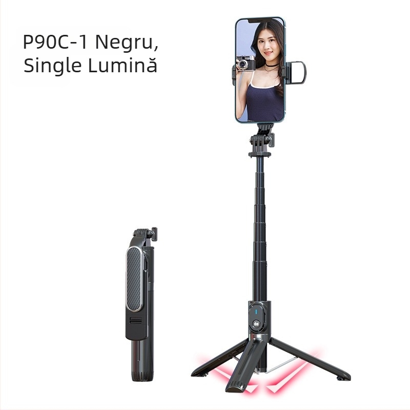 P90C selfie stick din aluminiu, Bluetooth, compatibil cu GoPro și suport pentru telefon, Live Photo