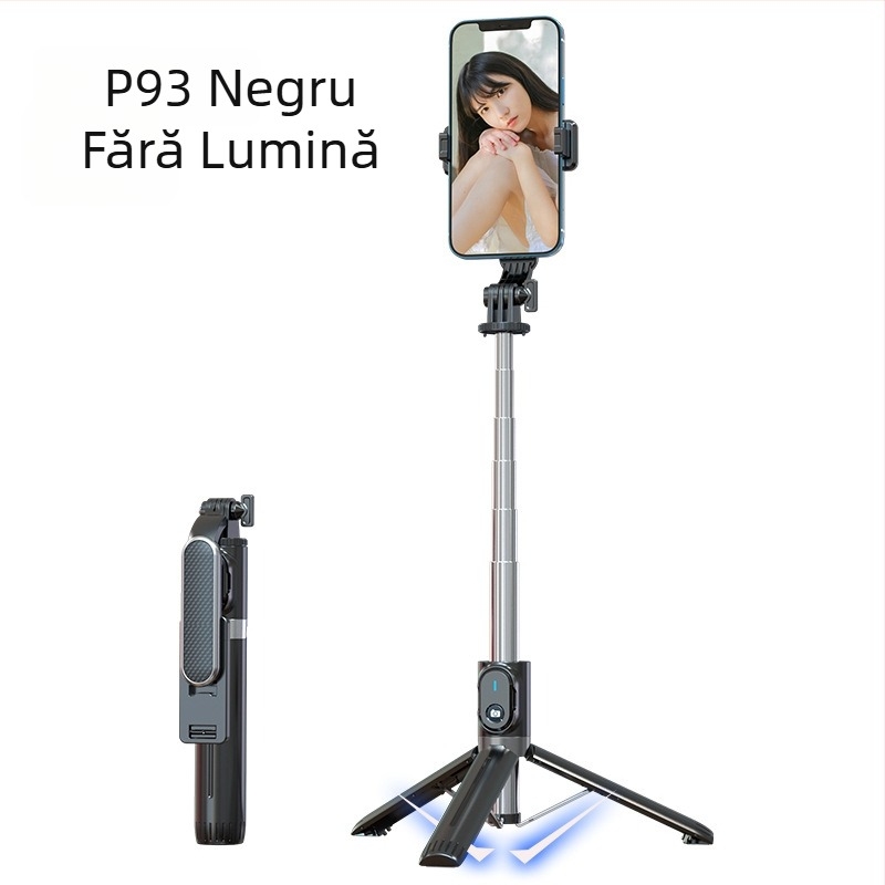 P90C selfie stick din aluminiu, Bluetooth, compatibil cu GoPro și suport pentru telefon, Live Photo