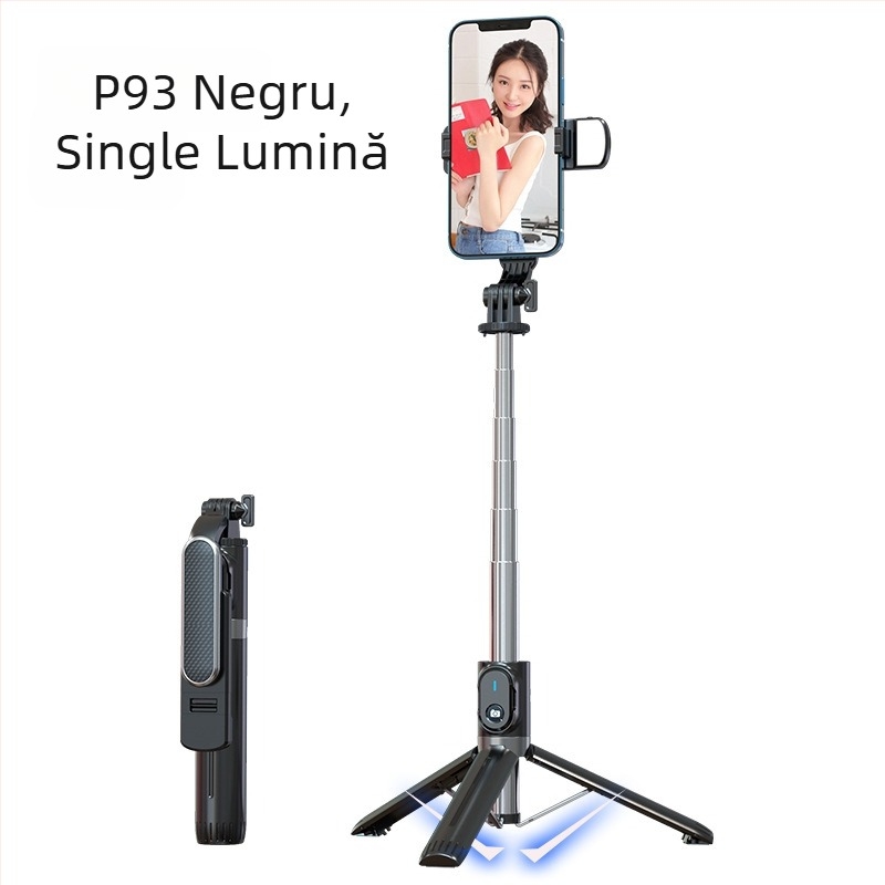 P90C selfie stick din aluminiu, Bluetooth, compatibil cu GoPro și suport pentru telefon, Live Photo