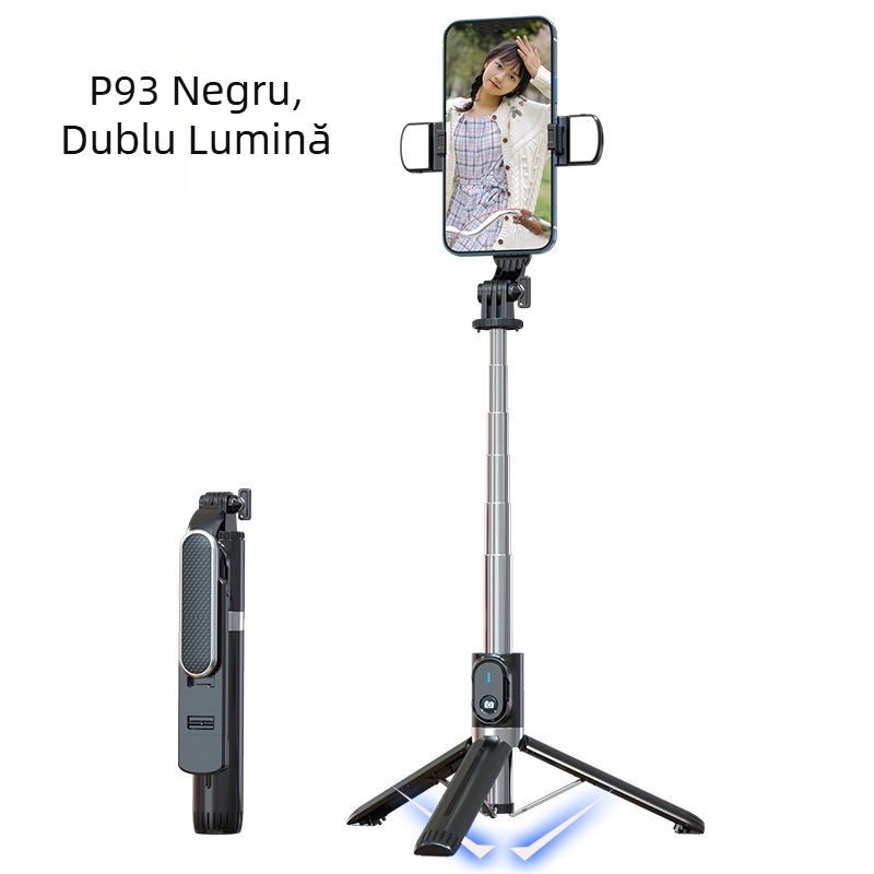 P90C selfie stick din aluminiu, Bluetooth, compatibil cu GoPro și suport pentru telefon, Live Photo